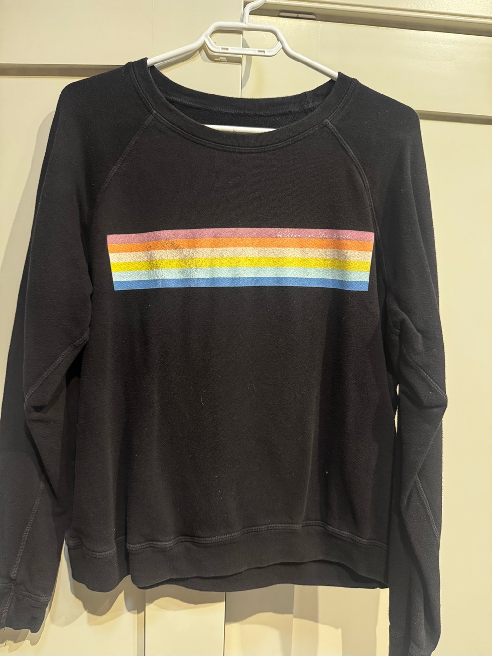 good hYOUman Black Crewneck with Rainbow Chest Stripe
